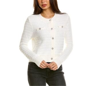 Laundry By Shelli Segal White Cardigan Silver Diamond/Pearl Buttons Sweater